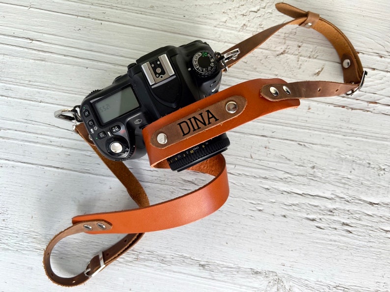 Genuine Leather Camera Strap, Custom Photographer Gift, Personalized Father's Day Gift,DSLR Camera Strap, Canon Strap,Engraved Leather Strap Orange