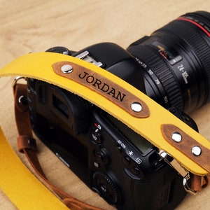 Genuine Leather Camera Strap, Custom Photographer Gift, Personalized Father's Day Gift,DSLR Camera Strap, Canon Strap,Engraved Leather Strap Yellow