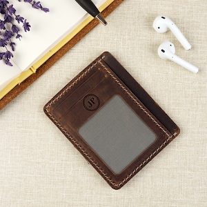 Custom Leather Card Holder, Personalized Thin Wallet, Credit Card Case, Engraved Slim Id Wallet, Minimalist Pocket Wallet, Christmas Gift fo