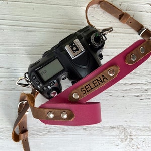 Genuine Leather Camera Strap, Custom Photographer Gift, Personalized Father's Day Gift,DSLR Camera Strap, Canon Strap,Engraved Leather Strap Pink