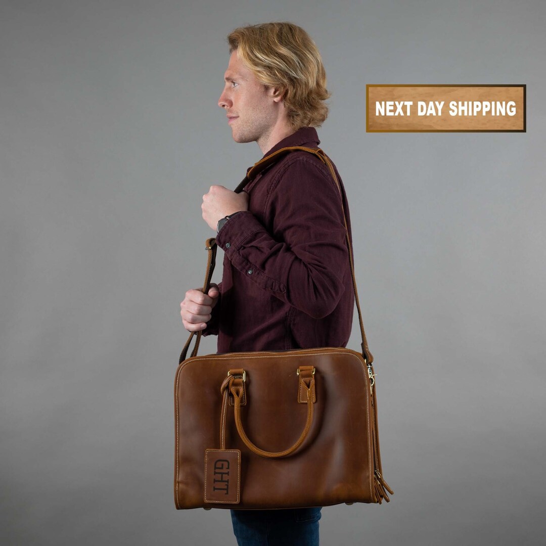 Men's Leather Laptop Briefcase, Custom Leather Briefcase, Father's Day