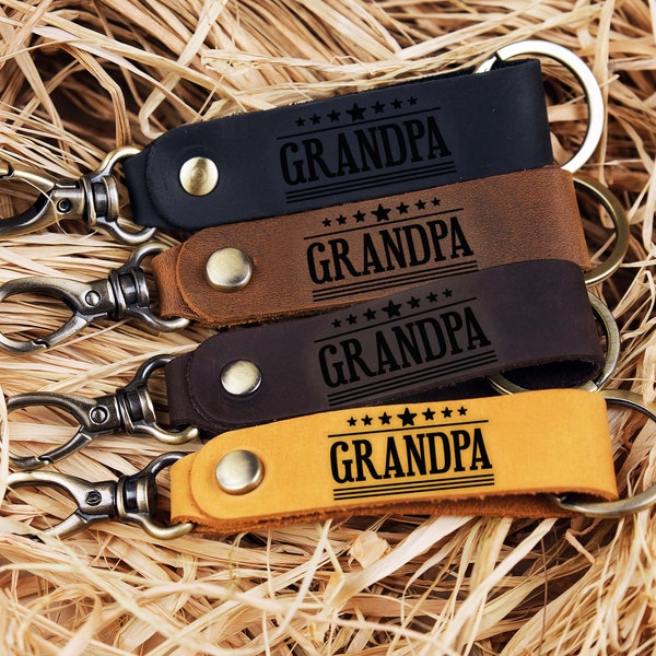 Personalized Gift for Grandpa, Engraved Keychain, Grandpa Leather Keychain, Gifts for Papa, Father's Day Gift for Grandpa, Grandparents Gift