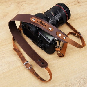 Genuine Leather Camera Strap, Custom Photographer Gift, Personalized Father's Day Gift,DSLR Camera Strap, Canon Strap,Engraved Leather Strap Chestnut