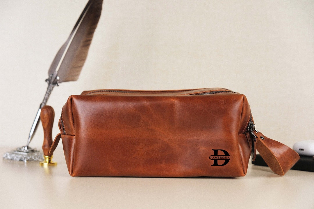 Men's Leather Accessory Bag Personalized Travel Toiletry Etsy