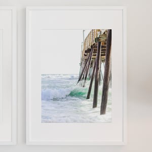 Pier Pillars, Beach Pier Print, Outer Banks Pier, Atlantic Ocean, Crashing Wave, OBX Pier