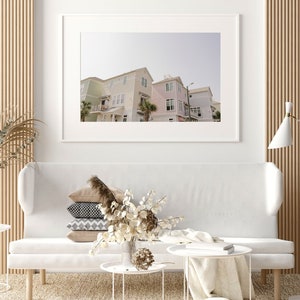 Colorful Beach House Landscape Portrait, Beach Gallery Wall Art, Coastal Print, Beach Wall Art, Pink Beach House, Southern Coastal House