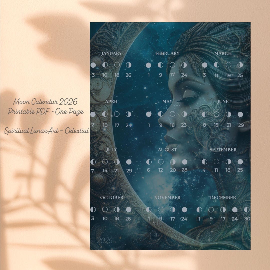 Buy Spiritual Moon Calendar 2026 Printable – Lunar Phases Wall Art ...