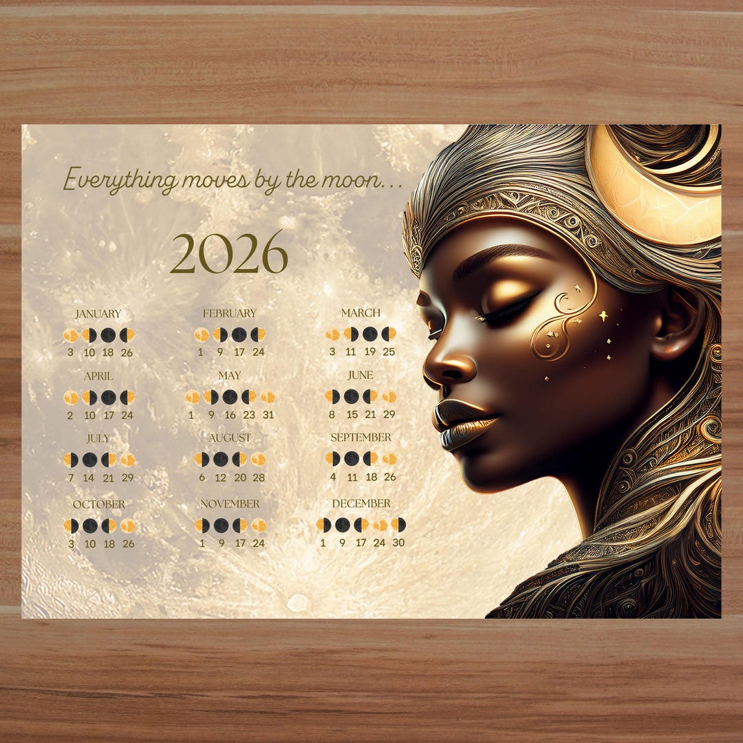 One Page Moon Calendar 2026 Printable – Lunar Phases Poster, Minimal ...