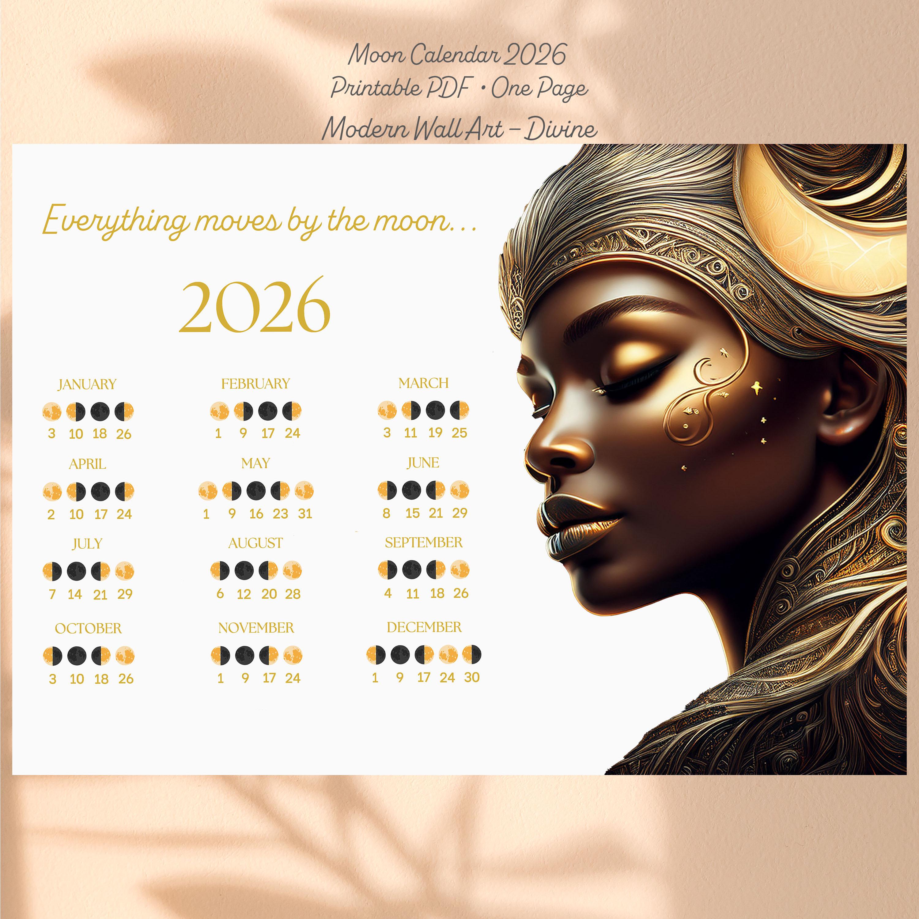 Modern Moon Modern Moon Phases Poster 2026 – Printable One Page Calendar | Divine ...