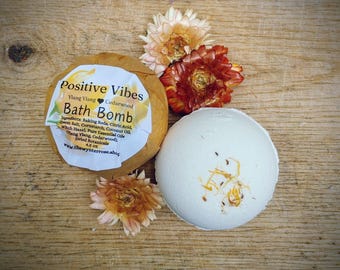 Positive Vibes Bath Bomb | Aromatherapy Bath Fizzy | Uplifting Essential Oil Bath Bomb | Self Care Spa Gift | Relaxing Bath Soak