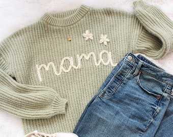 WOMEN'S HAND EMBROIDERED sweaters | personalized knit sweaters for women | embroidered text and designs