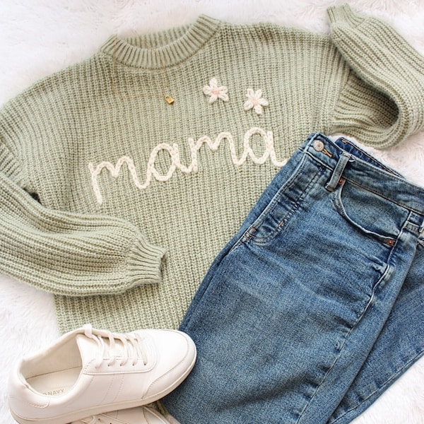 WOMEN'S HAND EMBROIDERED sweaters | personalized knit sweaters for women | embroidered text and designs