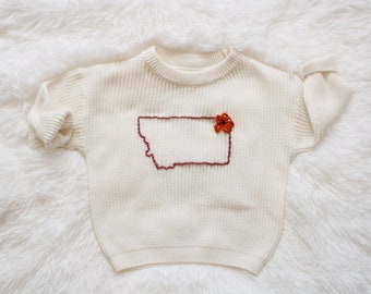 Hand Embroidered State Sweater: Personalized Baby Keepsake