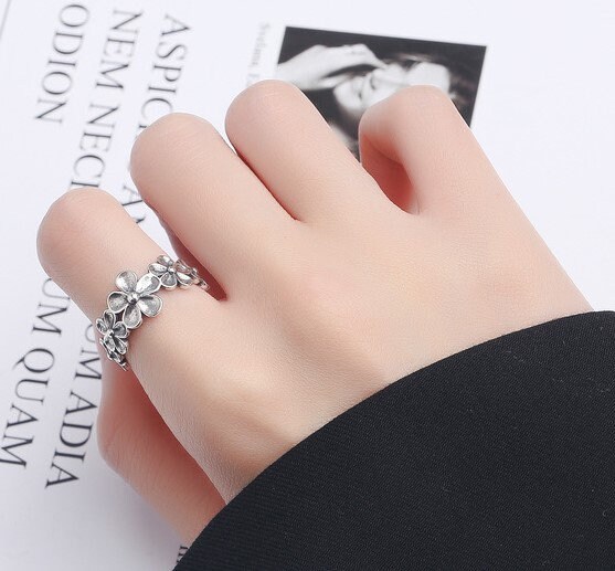 925 Sterling Silver Ring Daisy Plum Blossom Joint Index Finger