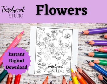 Flower Coloring Pages for Adults, Adult Coloring Pages, Coloring Pages, Coloring Book, Flower Theme Color Pages