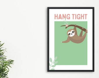 Fun sloth print for wall - instant download. Printable, downloadable picture for adults and kids. Animal, jungle art - digital download