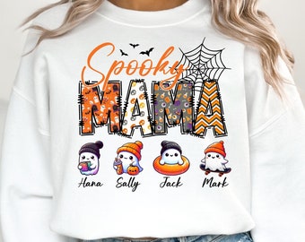 Personalized Halloween Mama Sweatshirt, Spooky Mama Shirt, Halloween Hoodie, Custom Halloween Shirt, Mama Halloween Gift