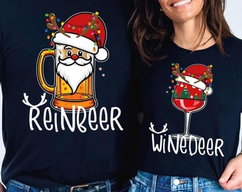 Reinbeer Winedeer Sweatshirts, Funny Couple Christmas Shirts, Christmas Reindeer Shirts, Couples Matching Shirts, Holiday Party Shirt