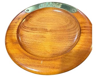 Vintage Round Wooden 'Change' Dish with Brass Placard. 6 1/2" Diameter