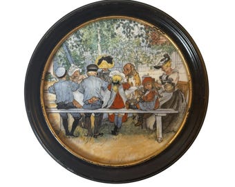 Placa artística vintage de Royal Copenhagen "Desayuno bajo el gran abedul" de Carl Larsson
