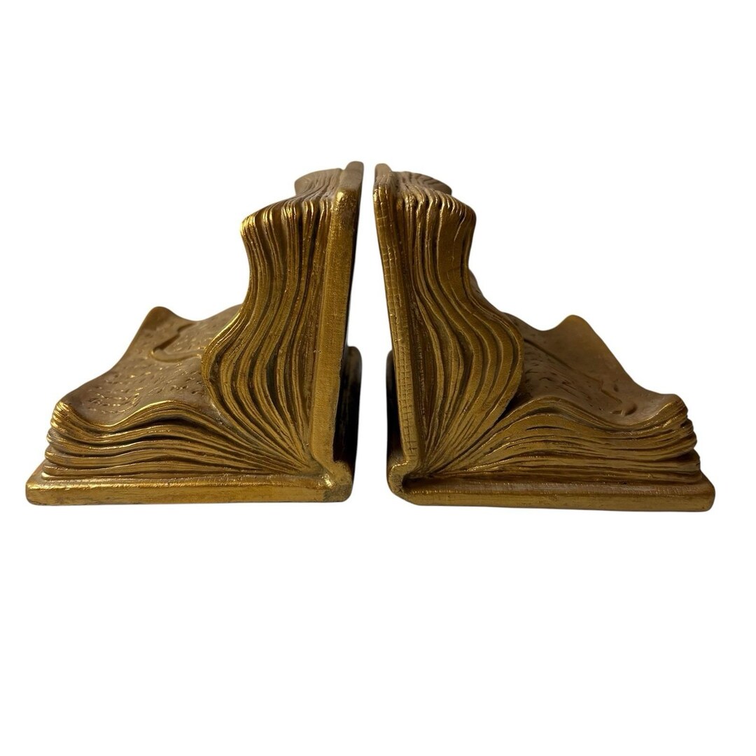 Toyo Bookends Vintage Pair of Gold Tone Open Books Bookends Toyo Made in Korea Heavy ...