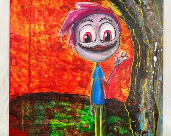 Original Abstract Acrylic Painting "My Creepycute Friend" 12x16