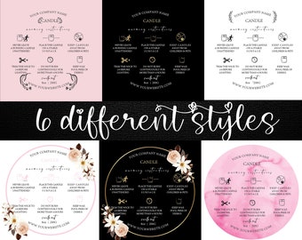 Editable Candle Warning Label Template, Candle Safety Label, Circle Label Design, Custom Candle Label Instructions, Candle Labels