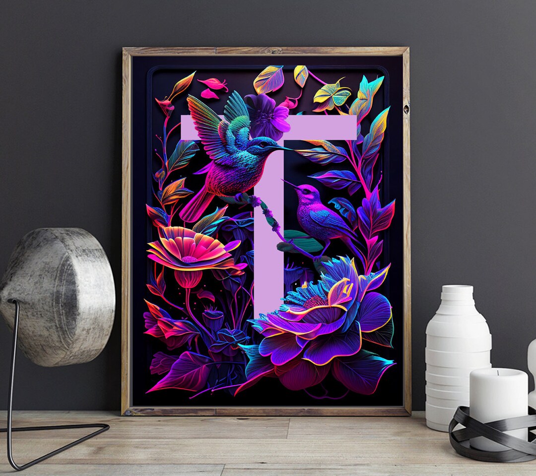 Letter t Wall Art Monogram Wall Decor Dark Etsy