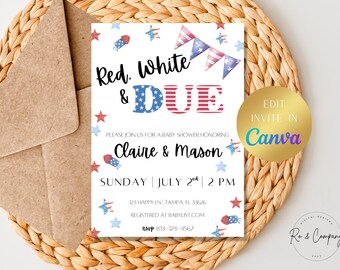 Fourth of July Baby Shower Invitation, Red White and Due, 4th of July Baby Shower Invitation, Summer Baby Shower Invitation,Instant Download