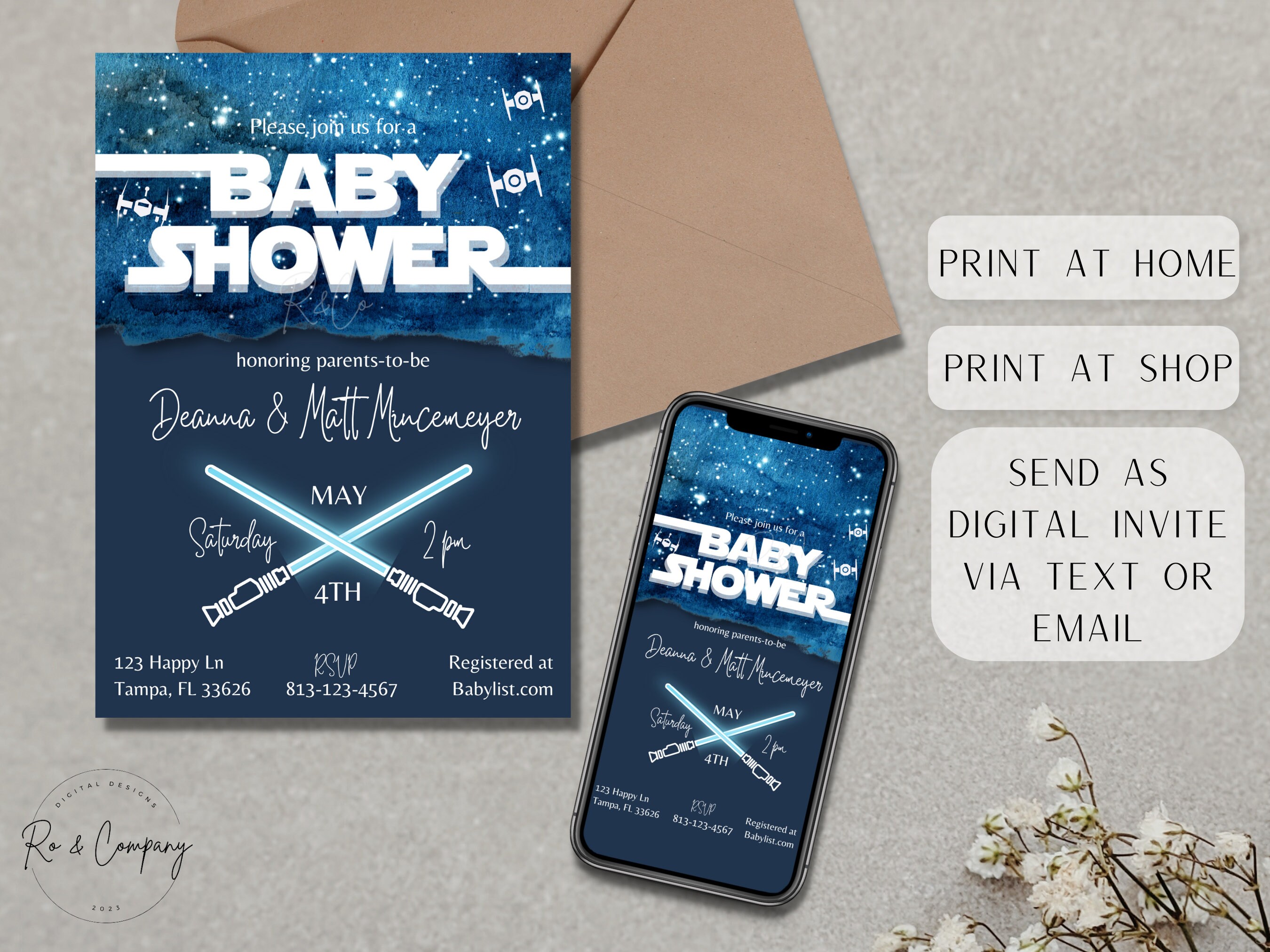 Star Wars Baby Shower Invitation, Jedi Baby Shower Invitation, Light