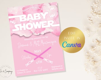 Star Wars Baby Shower Invitation, Jedi Baby Shower Invitation, Light Saber Baby Shower, Girl Baby Shower Invitation ONLY, Digital Download
