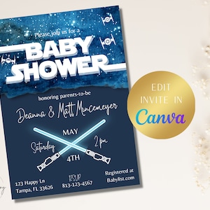 Star Wars Baby Shower Invitation, Jedi Baby Shower Invitation, Light Saber Baby Shower, Boy Baby Shower Invitation,Instant Download,Editable