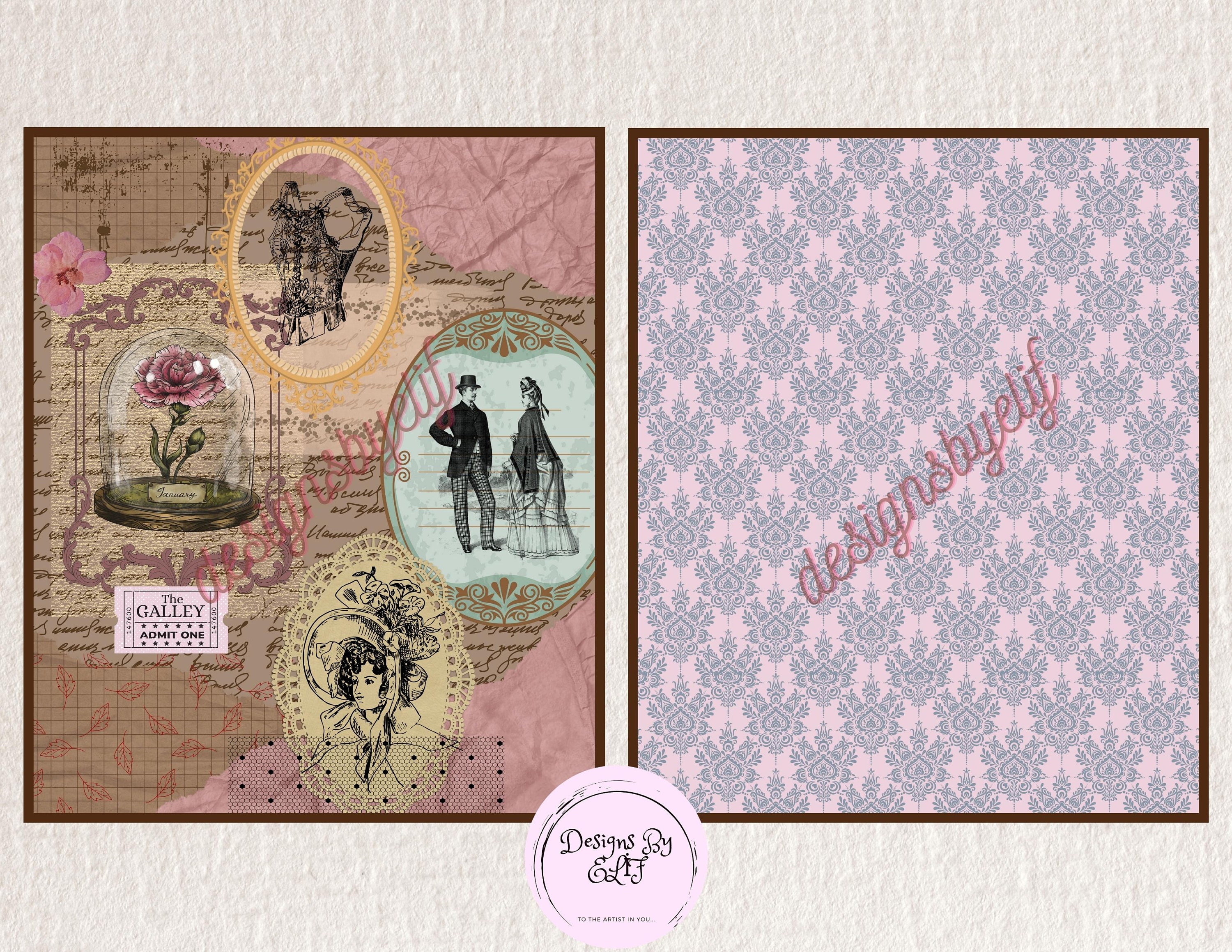 Printable Scrapbook Paper, Shabby Chic Pages, Junk Journal Kit, Vintage