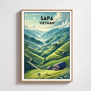 Sapa Vietnam Travel Poster, Vietnam Travel Print,Travel Decor Wall Art Sapa Art Print, Vietnam Illustration Print,Modern Home Decor,Sapa Art