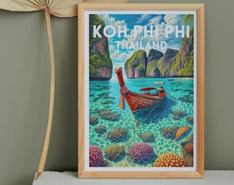 Koh Phi Phi Travel Print, Thailand Travel Poster, Travel Decor Wall Art, Phi Phi Island Poster, Thailand Lovers Wall Art, Modern Home Decor