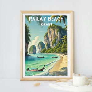 Krabi Railay Beach Travel Print, Thailand Travel Poster, Travel Decor Wall Art, Thailand Beach, Krabi Lovers Wall Art,Modern Home Decor Gift