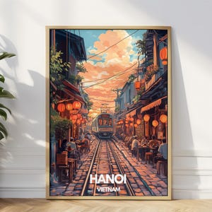 Hanoi Vietnam Reiseplakat - Vietnam Zug Straße - Hanoi Skyline Reise Illustration - Perfektes Geschenk für Rucksackreisen Urlaubsliebhaber