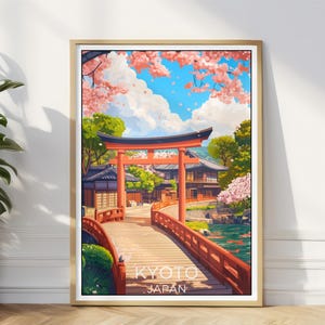Kyoto Travel Poster,Japan Kyoto Print, Japanese Wall Decor,Japan Illustration, Kyoto Cherry Blossom Tree Print, Gift Idea for Traveller