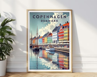 Copenhagen Travel Poster,Nyhavn Canal Scene,Hanging Wall Art Print, Denmark Cityscape Decor,Modern Scandinavian Wall Art,Denmark Lover Gift