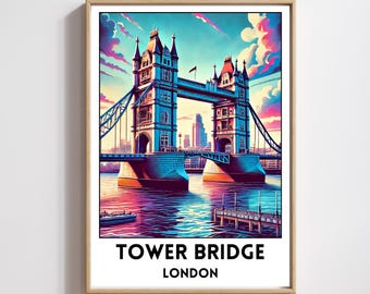 London Tower Bridge Art Poster,London Print, England City Travel Wall Art, Tower Bridge Home Decor, Vibrant London Wall Art, London Gift