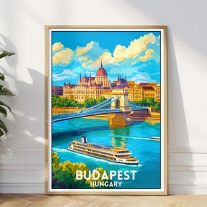 Budapest Travel Poster, Hungary Wall Art Print, Budapest Bridge Travel Illustration, Hungary Europe Wall Decor, Perfect Travel Gift