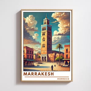 Marrakesh Travel Poster,Morocco Art Print,Moroccon Cityscape Wall Decor,Marrakesh Illustration Wall Art,Gift Idea,Home&Office Decor