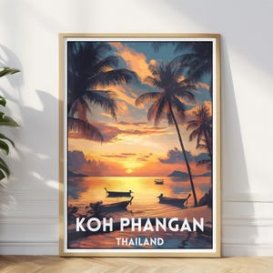 Koh Phangan Travel Poster, Thailand Art Print, Tropical Beach Wall Decor,Thailand Illustration, Koh Phangan Print Gift Idea for Traveller
