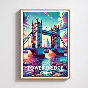 London Tower Bridge Art Print,London Poster, England City Travel Wall Art, Tower Bridge Home Decor, Vibrant London Wall Art, City Lover Art
