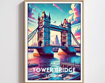 London Tower Bridge Art Print,London Poster, England City Travel Wall Art, Tower Bridge Home Decor, Vibrant London Wall Art, City Lover Art