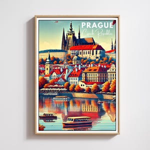 Prague Czech Republic Travel Poster,Prague Cityscape Art Print,Prague Castle Wall Decor,European Travel Souvenir, Modern Travel Home Decor