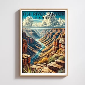 Fish River Canyon reseposter, Namibia resekonsttryck, Afrikansk kanjon väggdekor, Fish River Canyon illustrationtryck, Afrika väggkonst