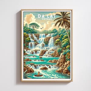 Da Lat Travel Print, Vietnam Travel Poster, Travel Decor Wall Art, Vietnam Waterfall Poster, Da Lat Illustration Print ,Modern Home Decor