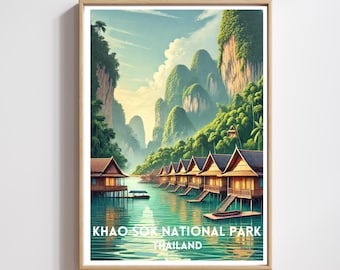 Khao Sok Thailand Travel Poster, Thailand Travel Print,Travel Decor Wall Art, Khao Sok Art Print, Thai Illustration Print ,Modern Home Decor