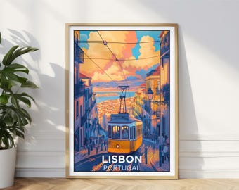 Lissabon reseposter, Portugal spårvagn väggkonst, portugisisk väggdekor, stadstryck, Portugal illustration gåva, hem- och kontorsinredning, Europatryck